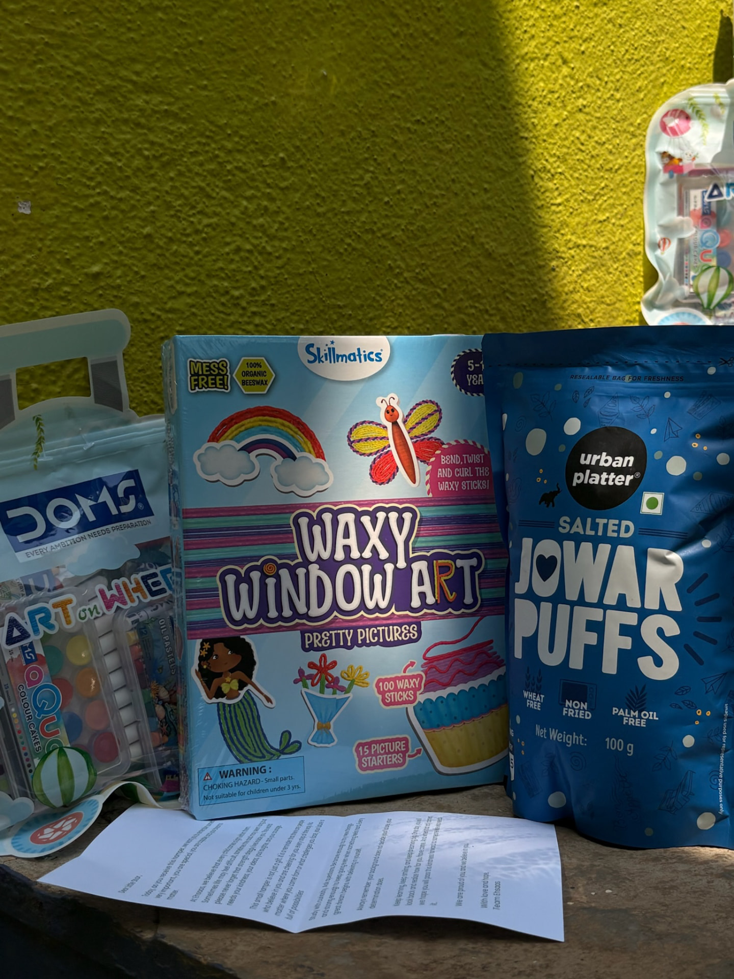 Art supplies, creative activities and snacks to share